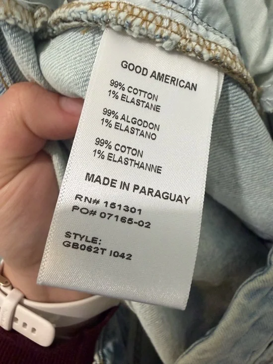 Good American Distressed Straight Jeans Size 12/31 NWT Light Wash Raw Hem - Picture 5 of 6